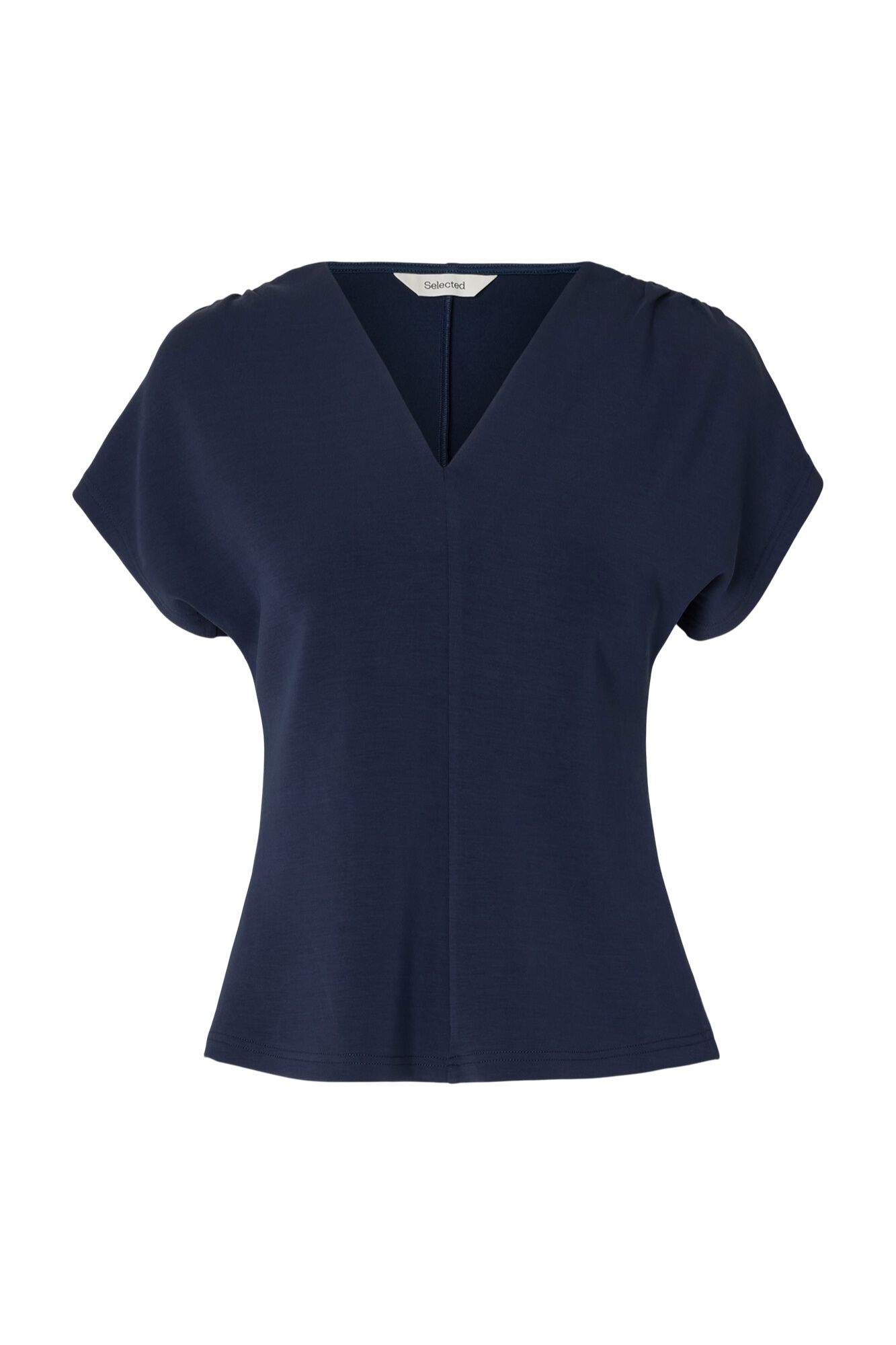 Selected V-neck three-quarter sleeve T-shirt Navy