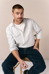 OOTO Oxford pinstriped long sleeve shirt Kaki