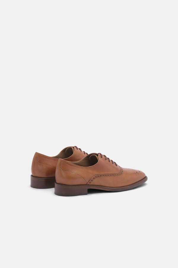 Cortefiel Brown Cow Leather Oxfords Camel