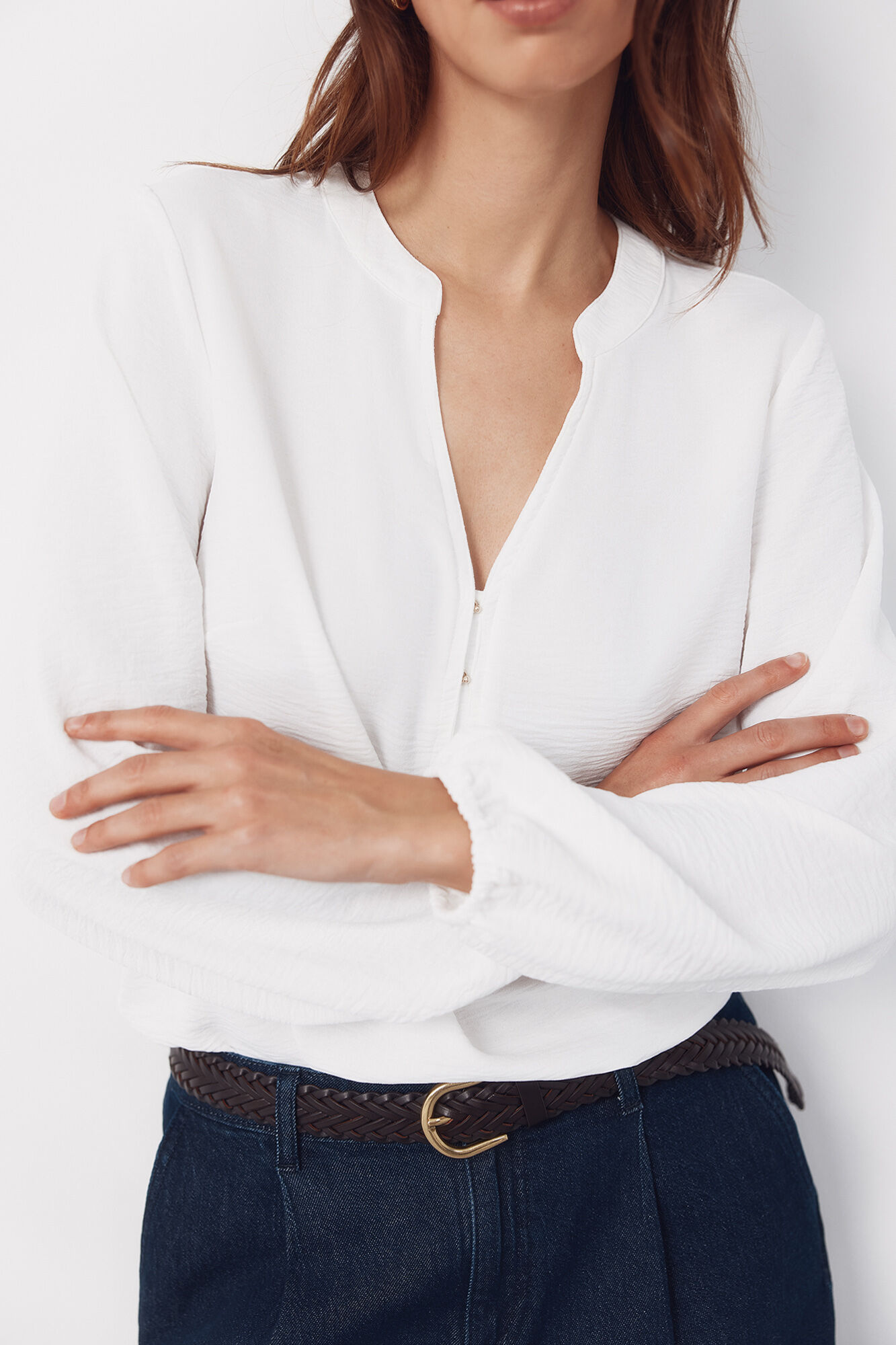 Cortefiel Mandarin blouse with buttons White