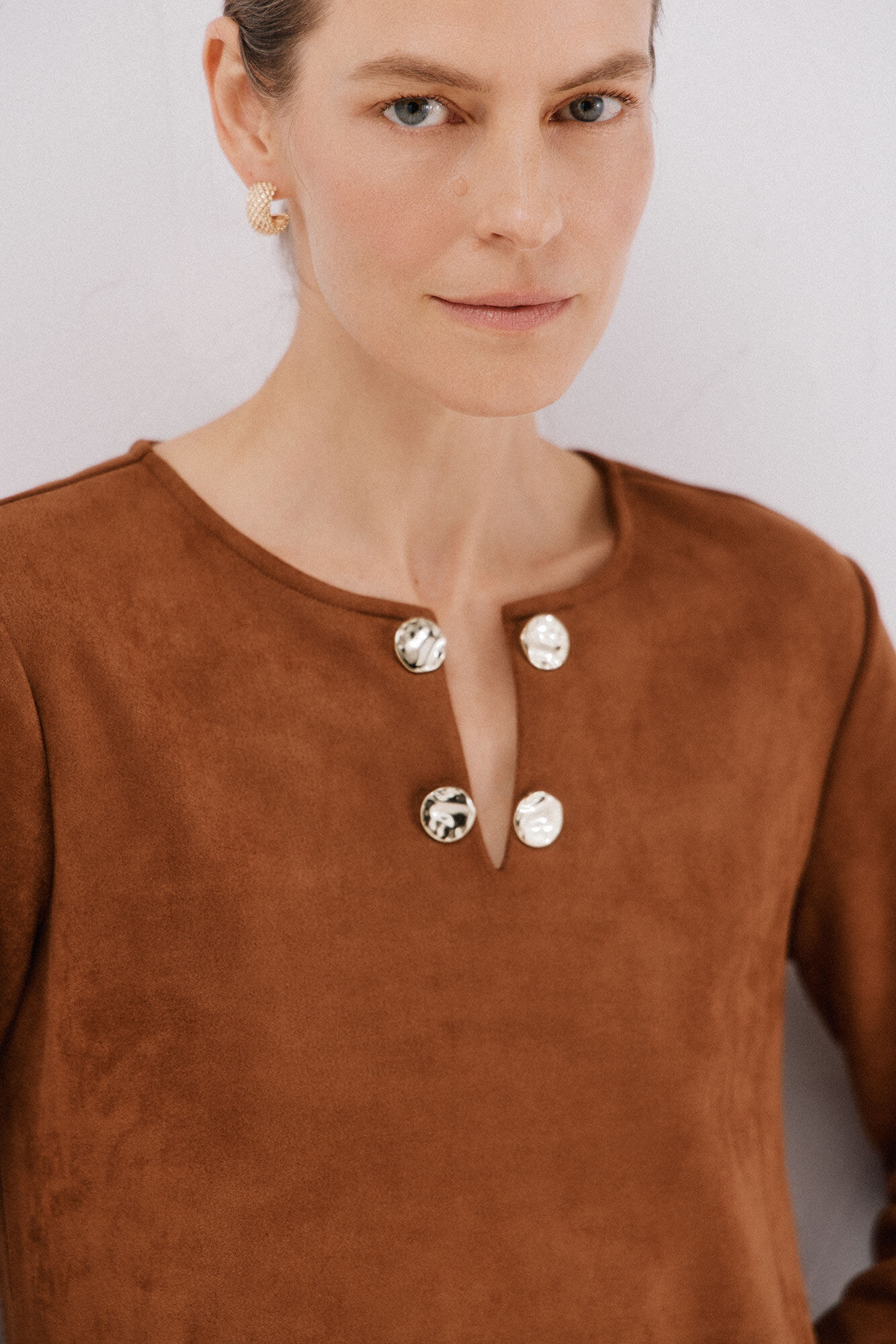 Cortefiel Vestido de camur&ccedil;a Castanho