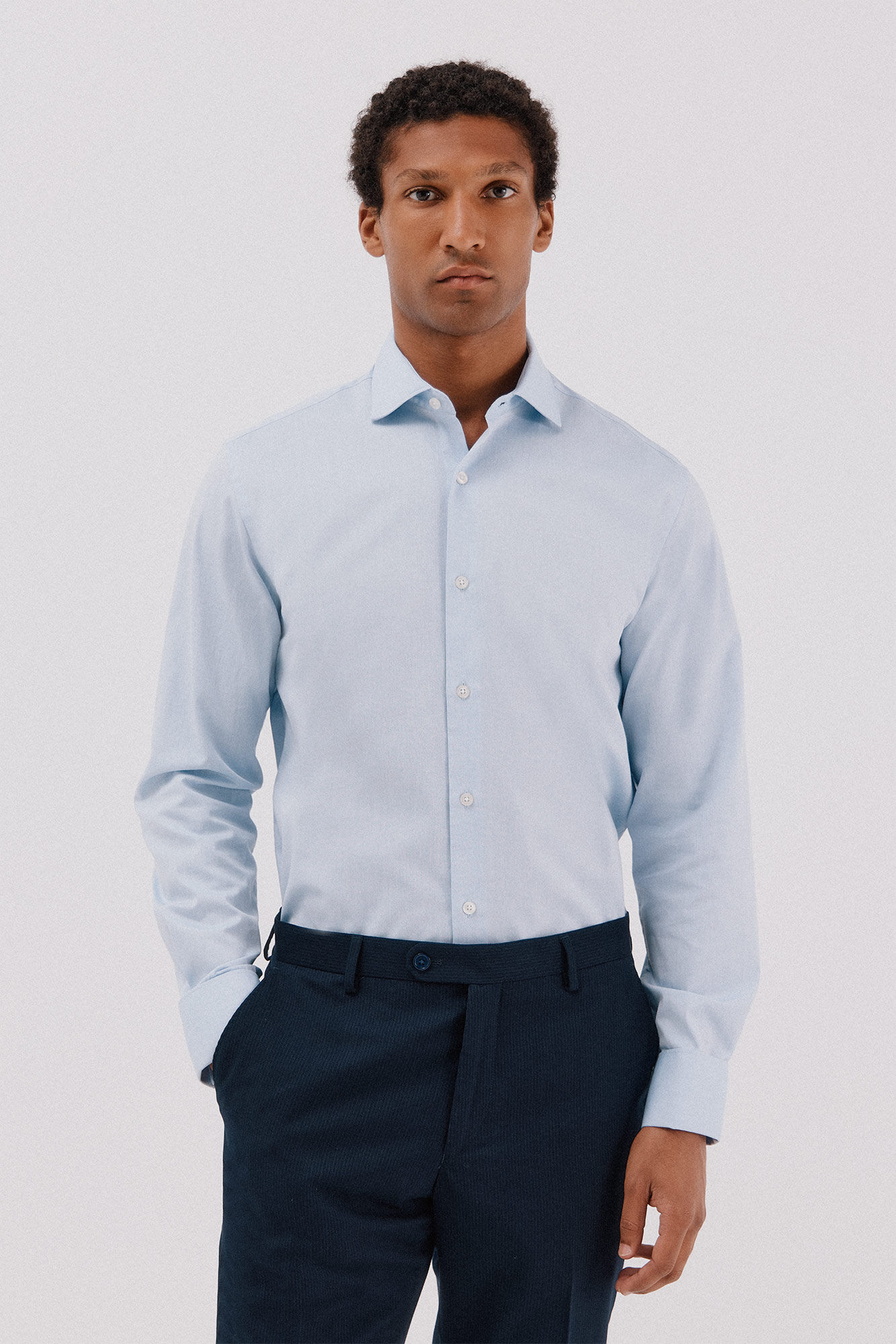 Cortefiel Camisa gemelos lisa f&aacute;cil plancha Azul