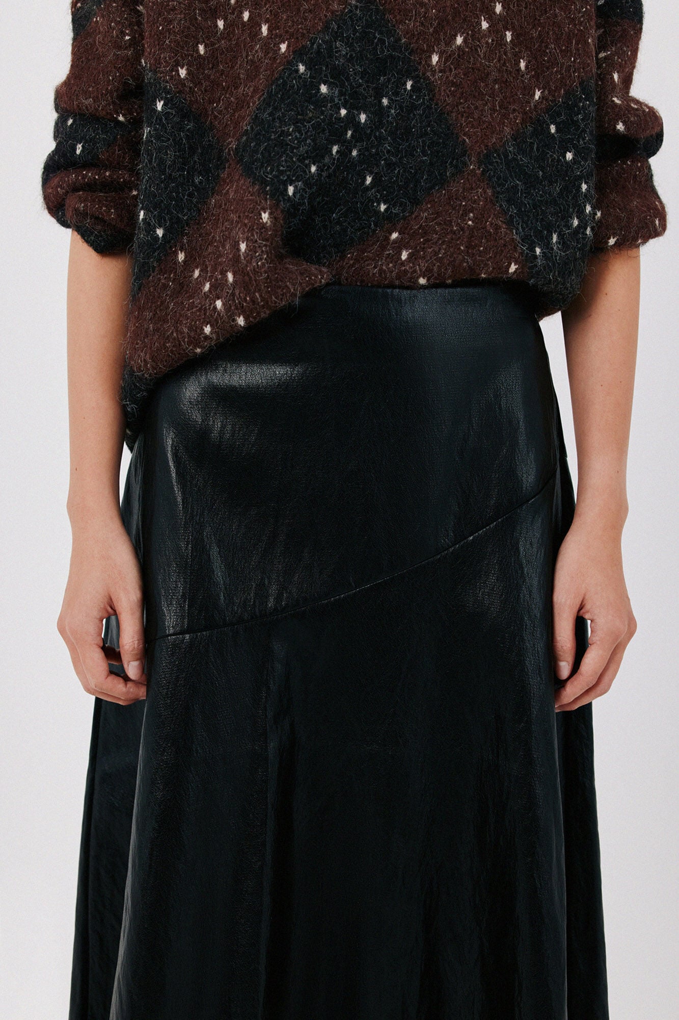 Cortefiel Faux leather midi skirt Black
