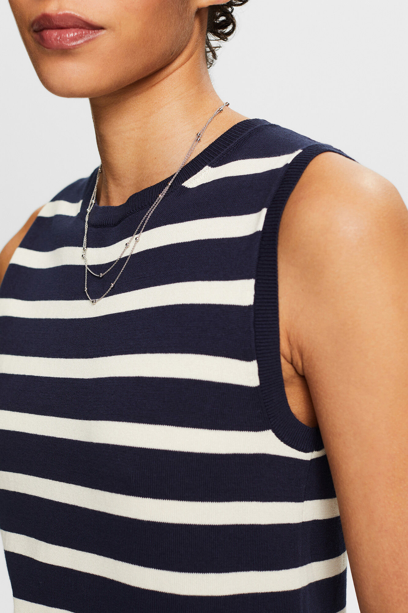 Esprit Vestido midi riscas algod&atilde;o Azul