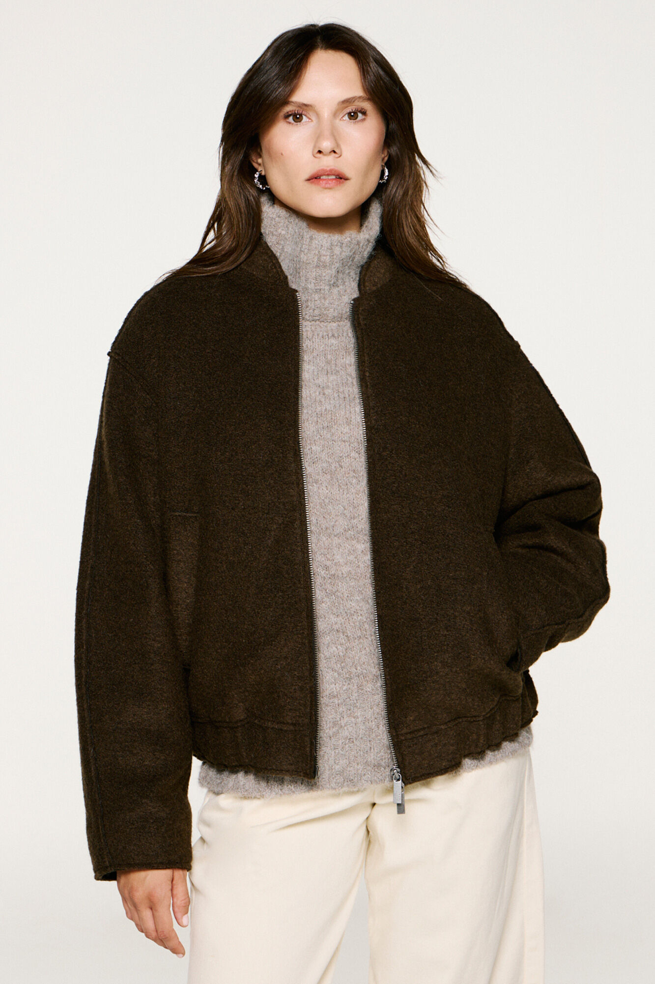 Selected Casaco bomber de l&atilde;.  Castanho