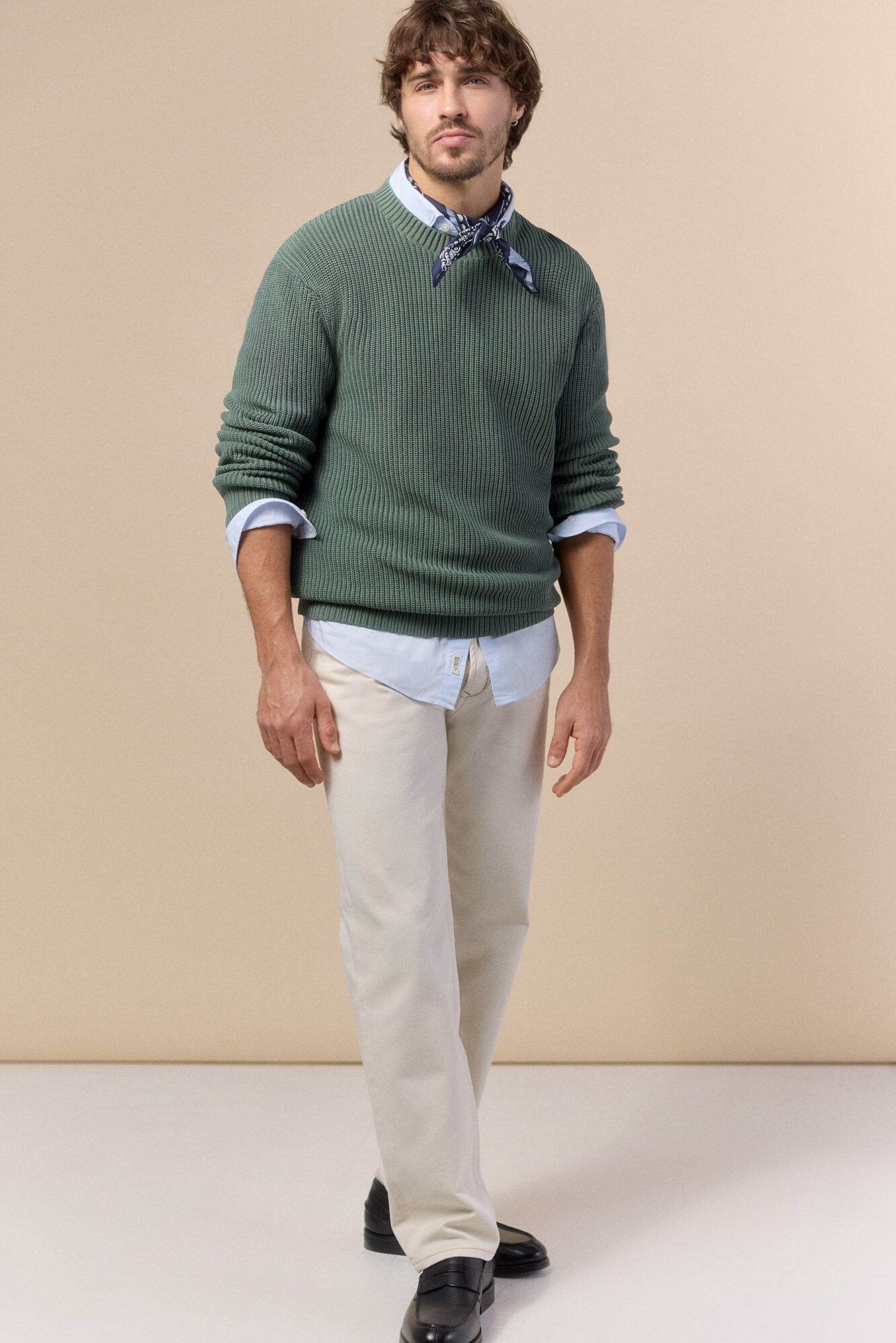 OOTO Pearled knit round neck jumper Kaki