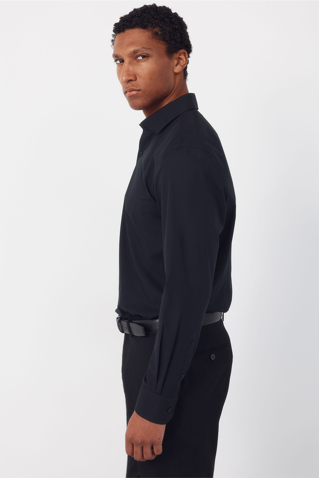 Cortefiel Slim fit easy-iron ottoman dress shirt Black