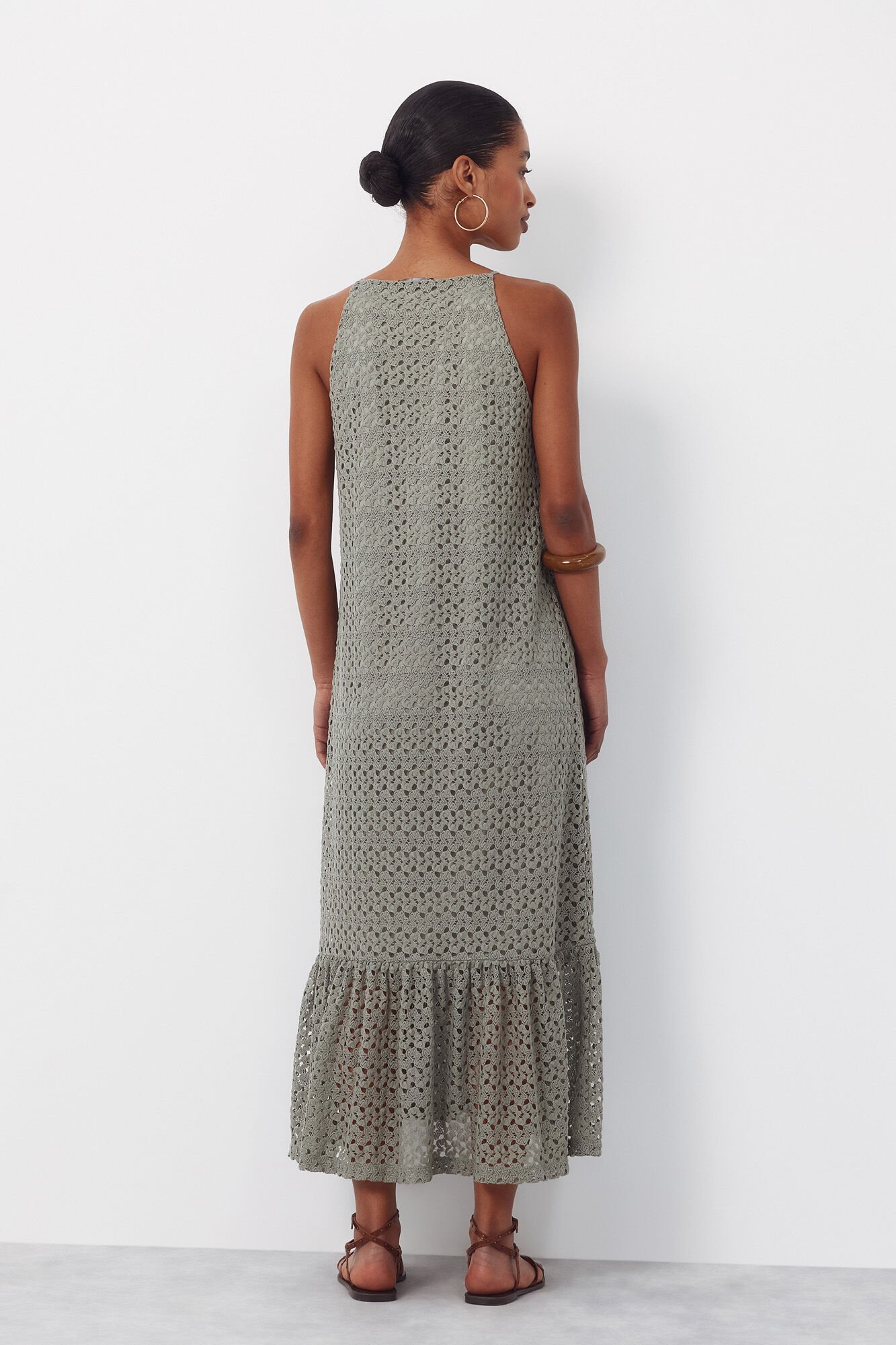 Cortefiel Structured halterneck dress Kaki