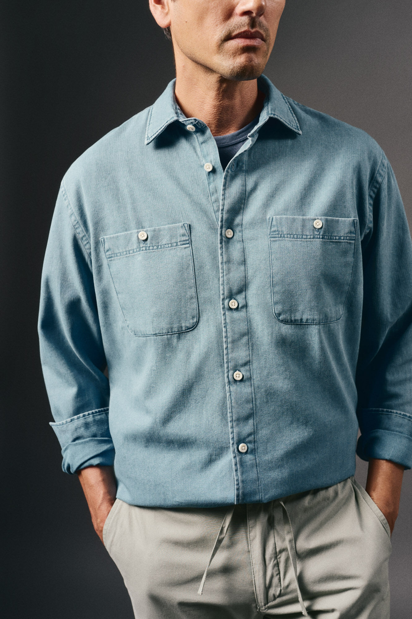 OOTO Camisa tecido espiga Azul