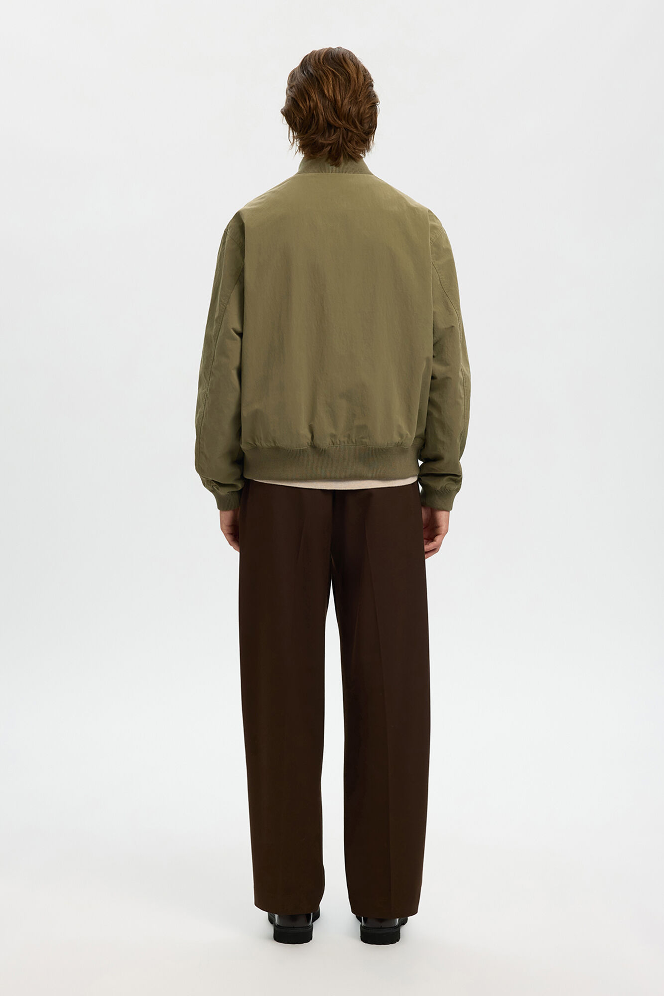 Selected Men's plain zip-fastening bomber jacket Dark green