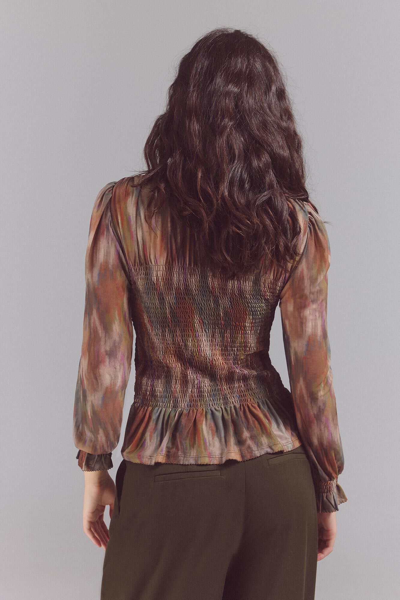 Slowlove Top de tule estampado franzido Multicolorido