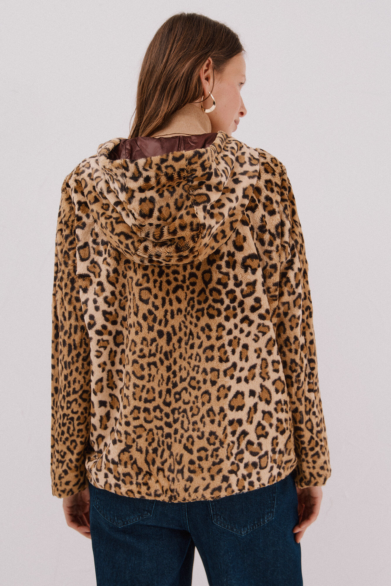 Cortefiel Short reversible faux fur jacket Dark brown