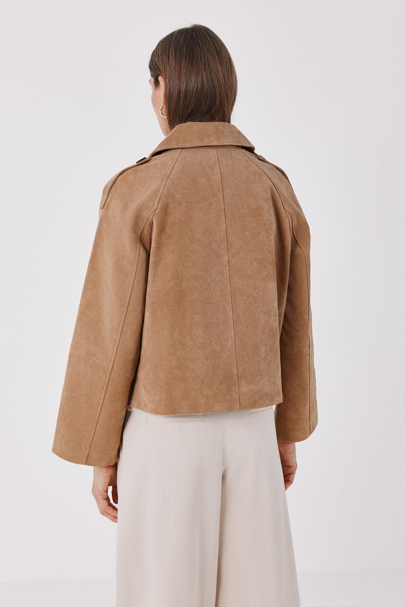 Cortefiel Short leather trench Beige