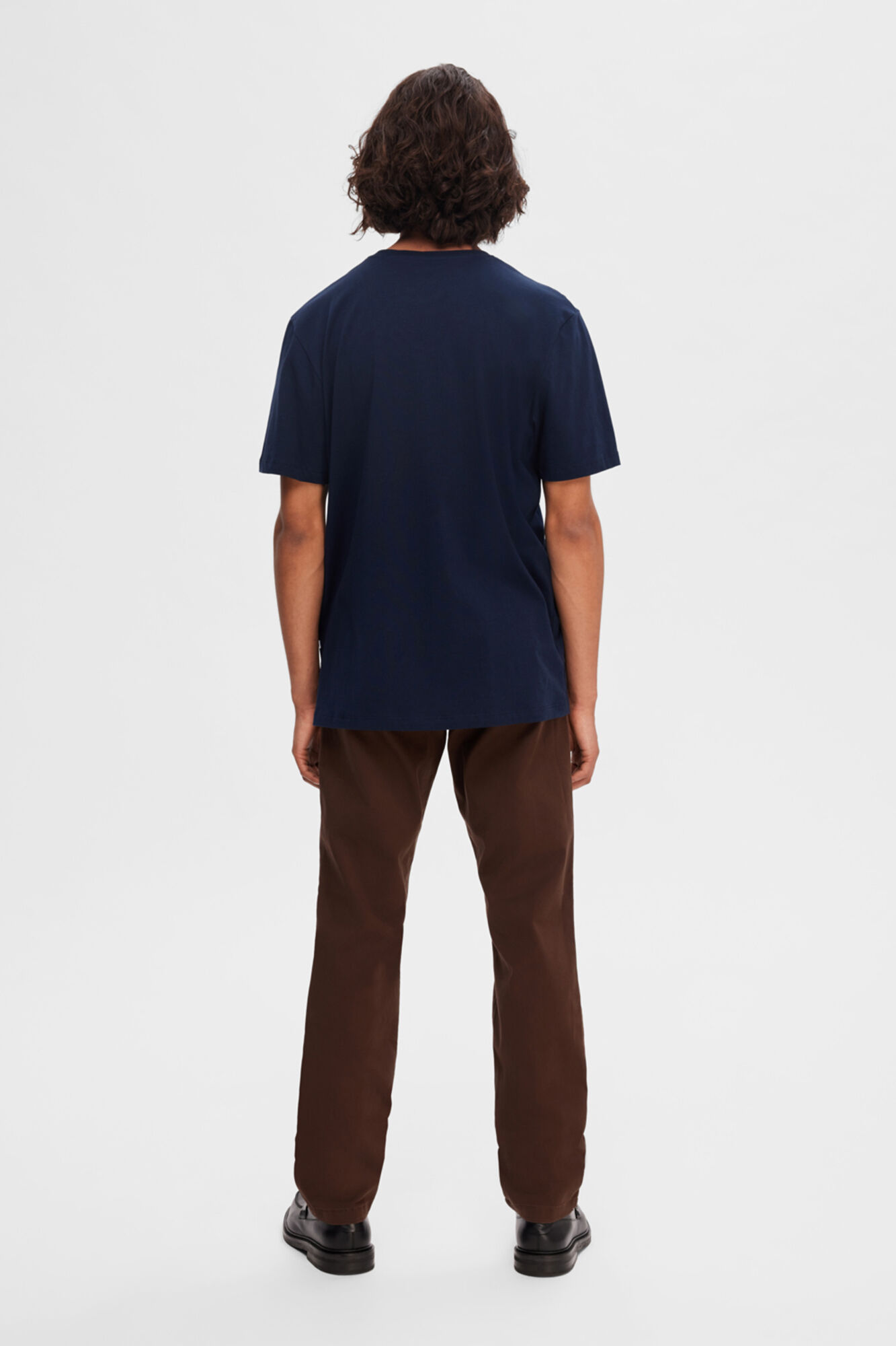 Selected Short-sleeved 100% organic cotton T-shirt with logo Navy