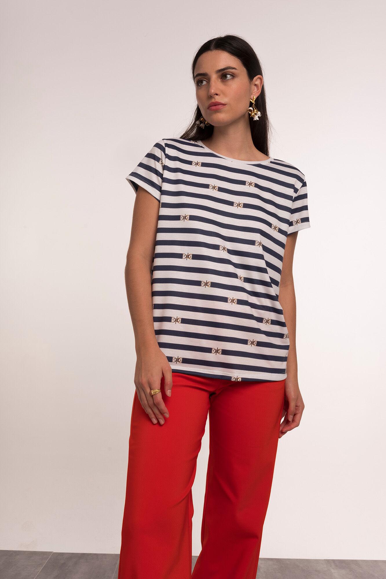 Dolores Promesas Camiseta rayas marineras con logo Azul