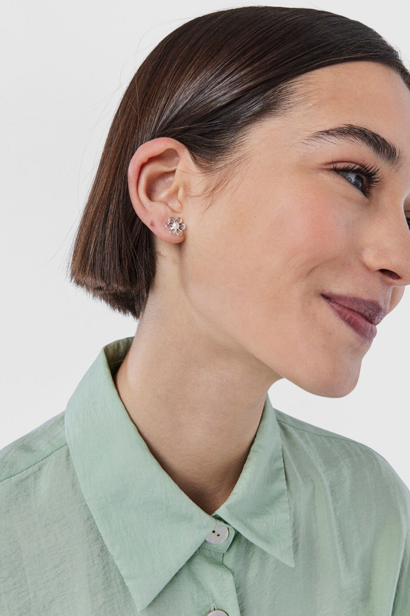 Tous Pendientes flor de plata y perlas cultivadas Gris