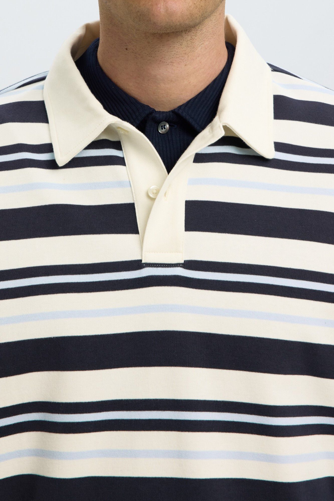 Selected Striped 100% organic cotton polo shirt Navy