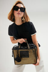 Lola Casademunt Small metallic raffia effect basket Black