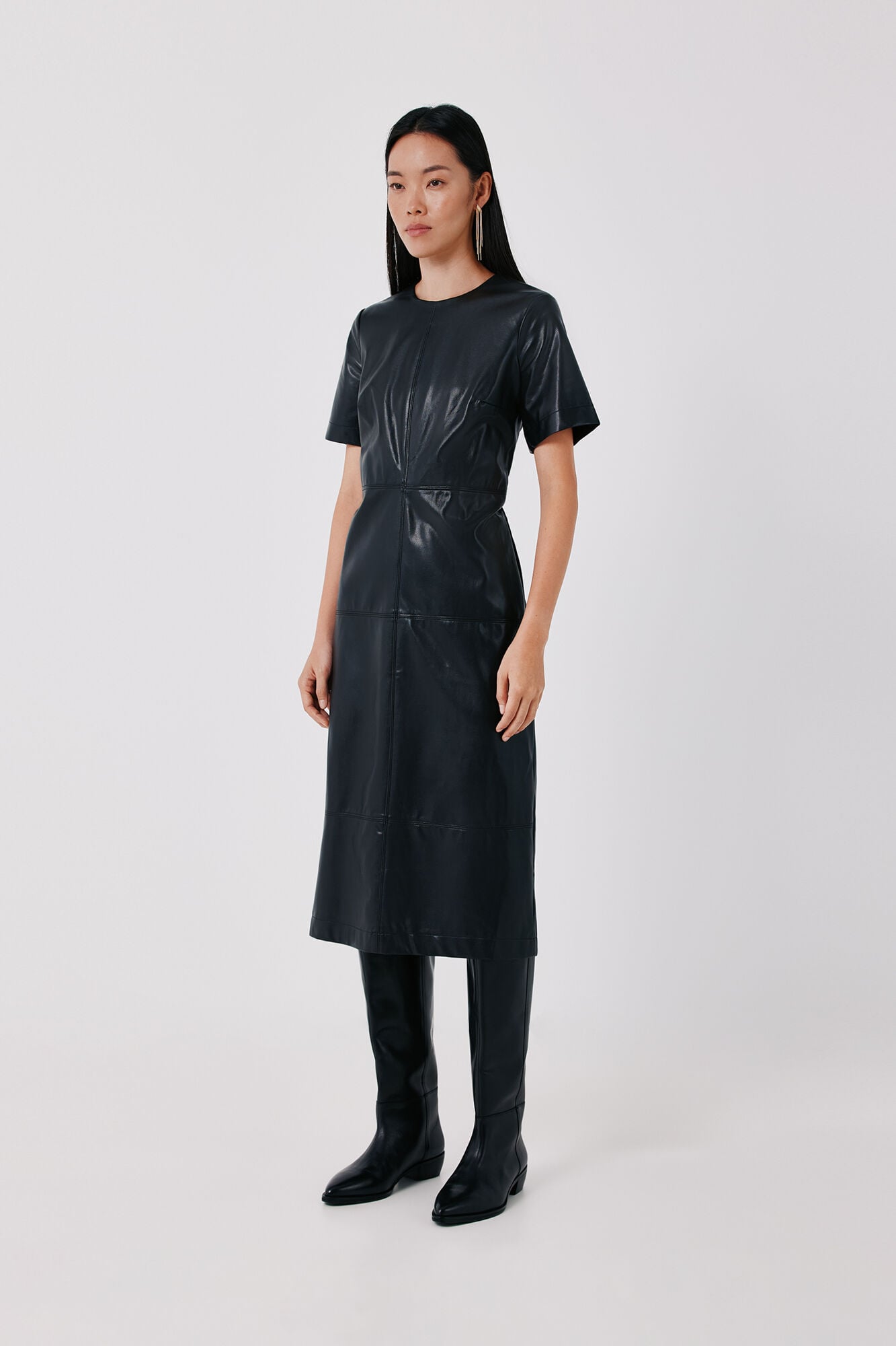Cortefiel Faux leather dress Black