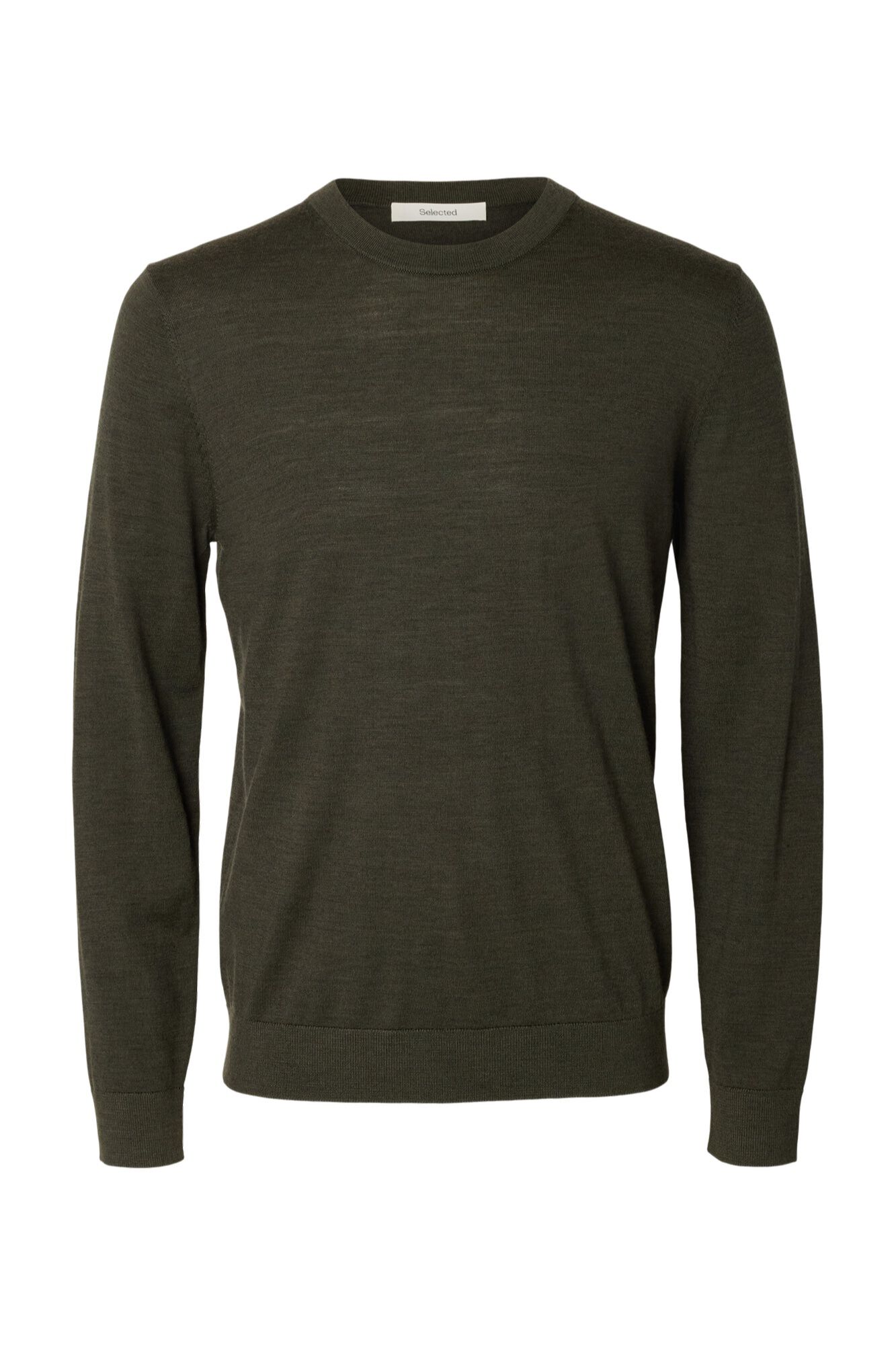 Selected 100% merino wool jumper Dark green