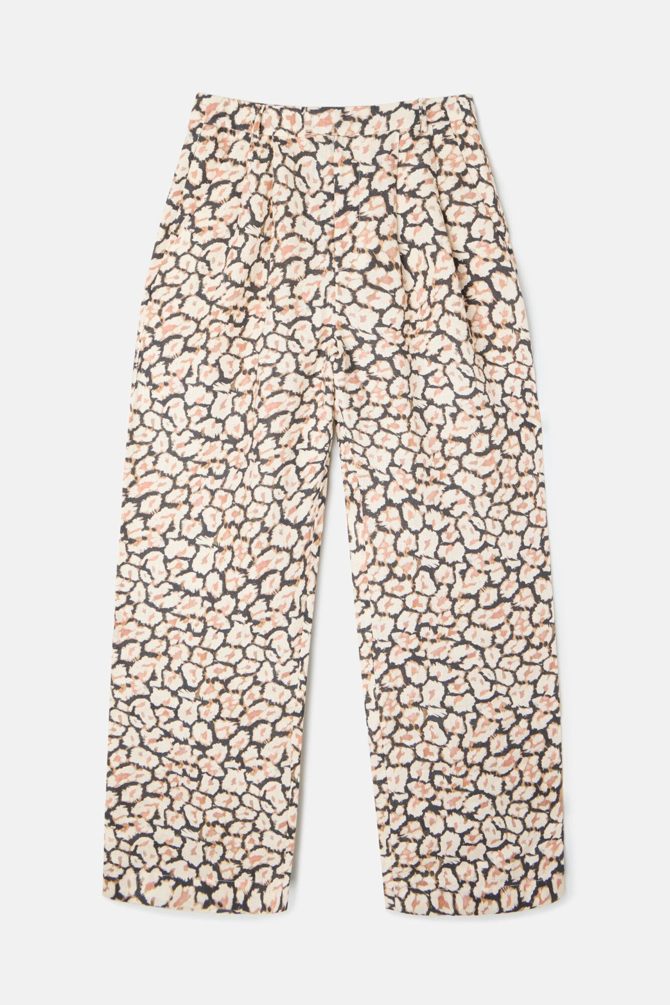 Silbon Cal&ccedil;as de linho com pregas animal estampado Castanho