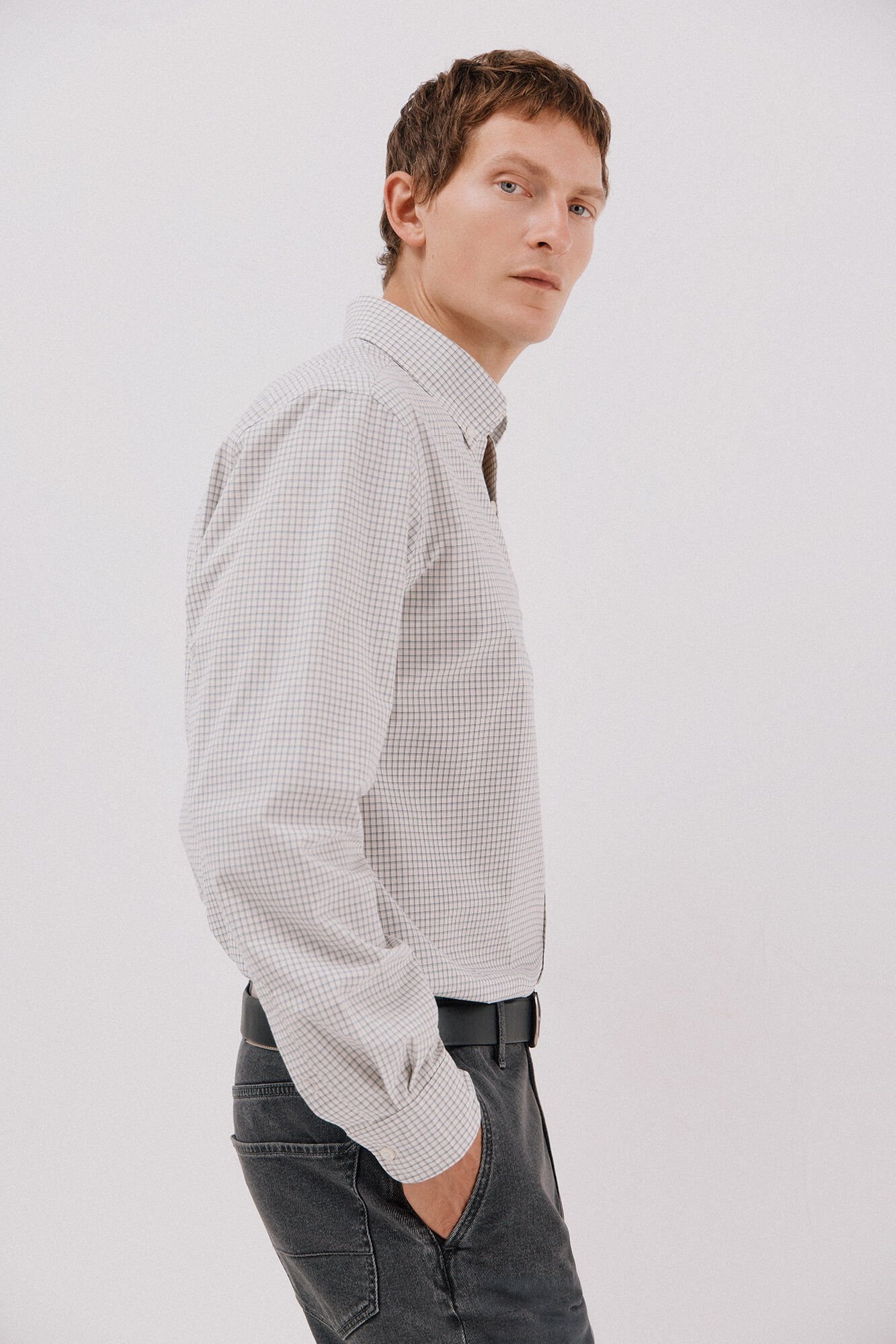 Cortefiel Checked poplin shirt Grey