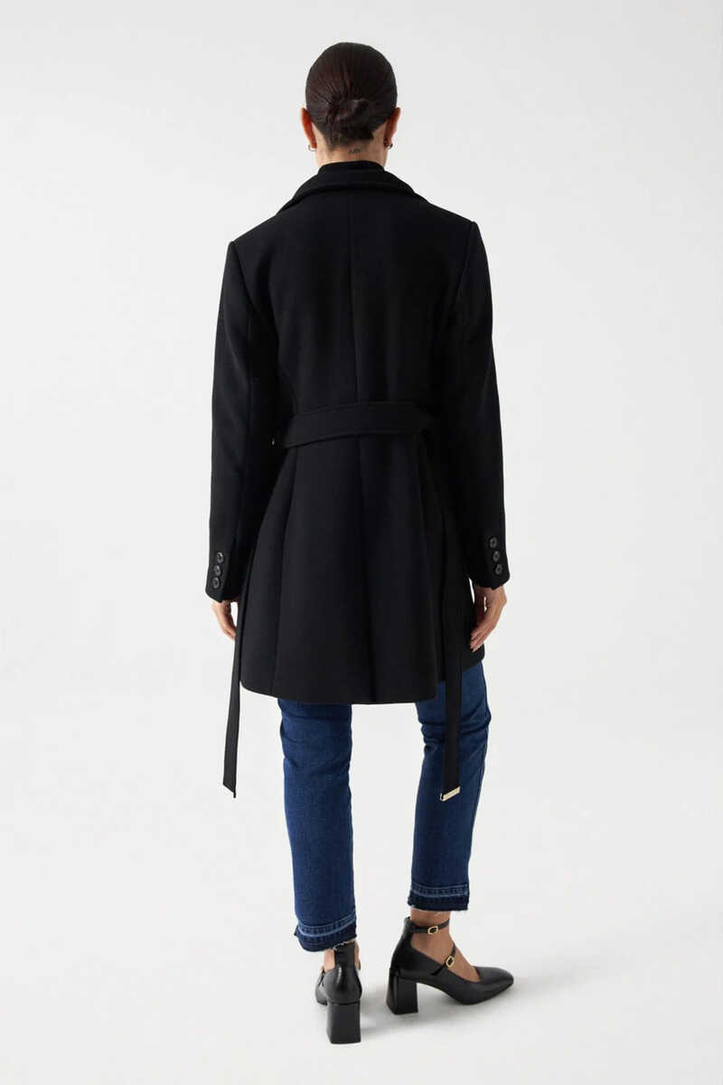 Cortefiel Cloth coat with belt Black