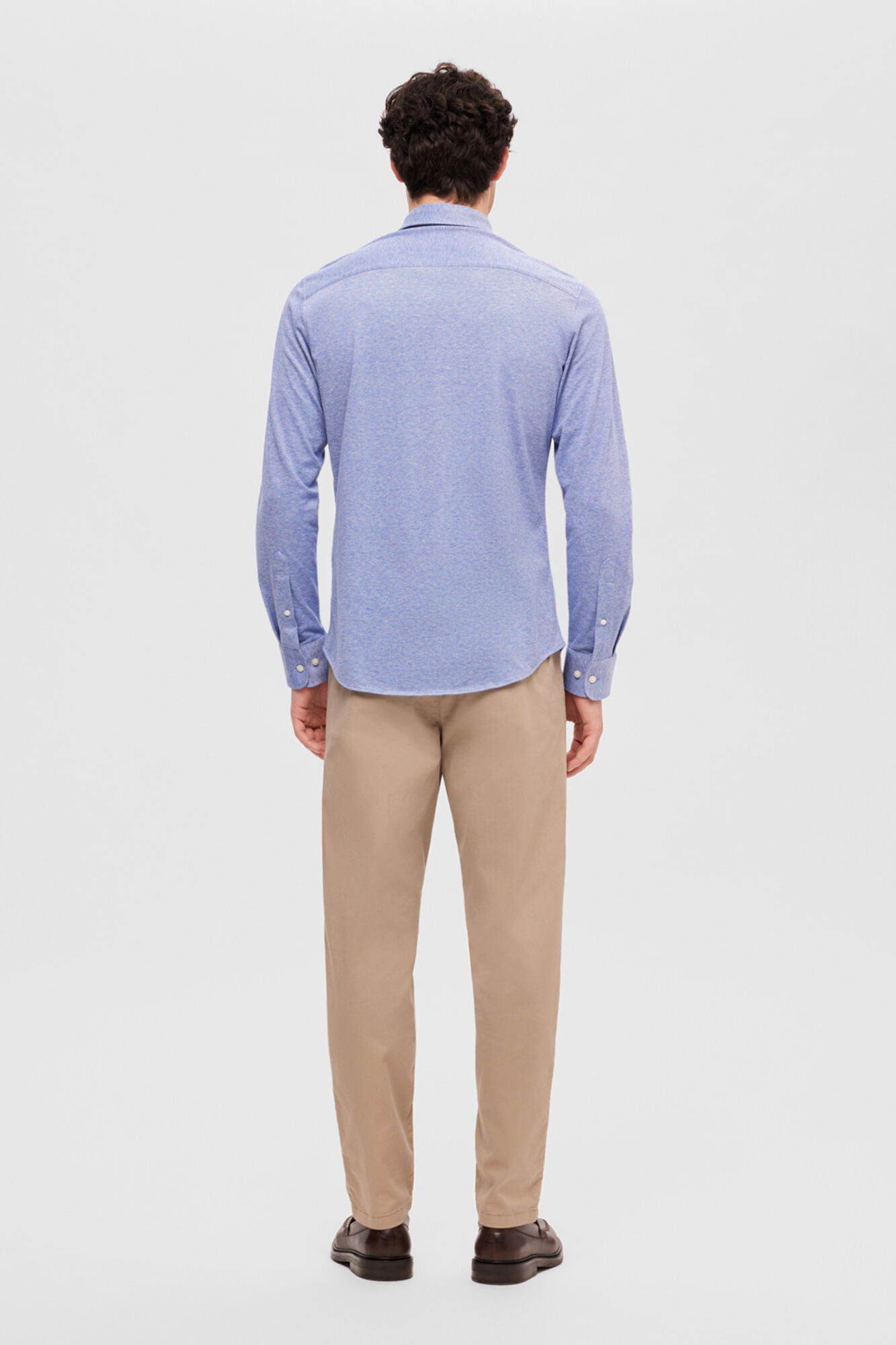 Selected 100% cotton piqu&eacute; shirt Blue