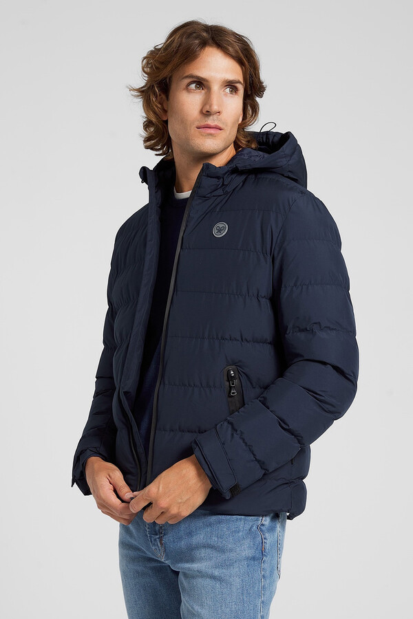 Cortefiel Classic navy blue hooded technical coat Navy