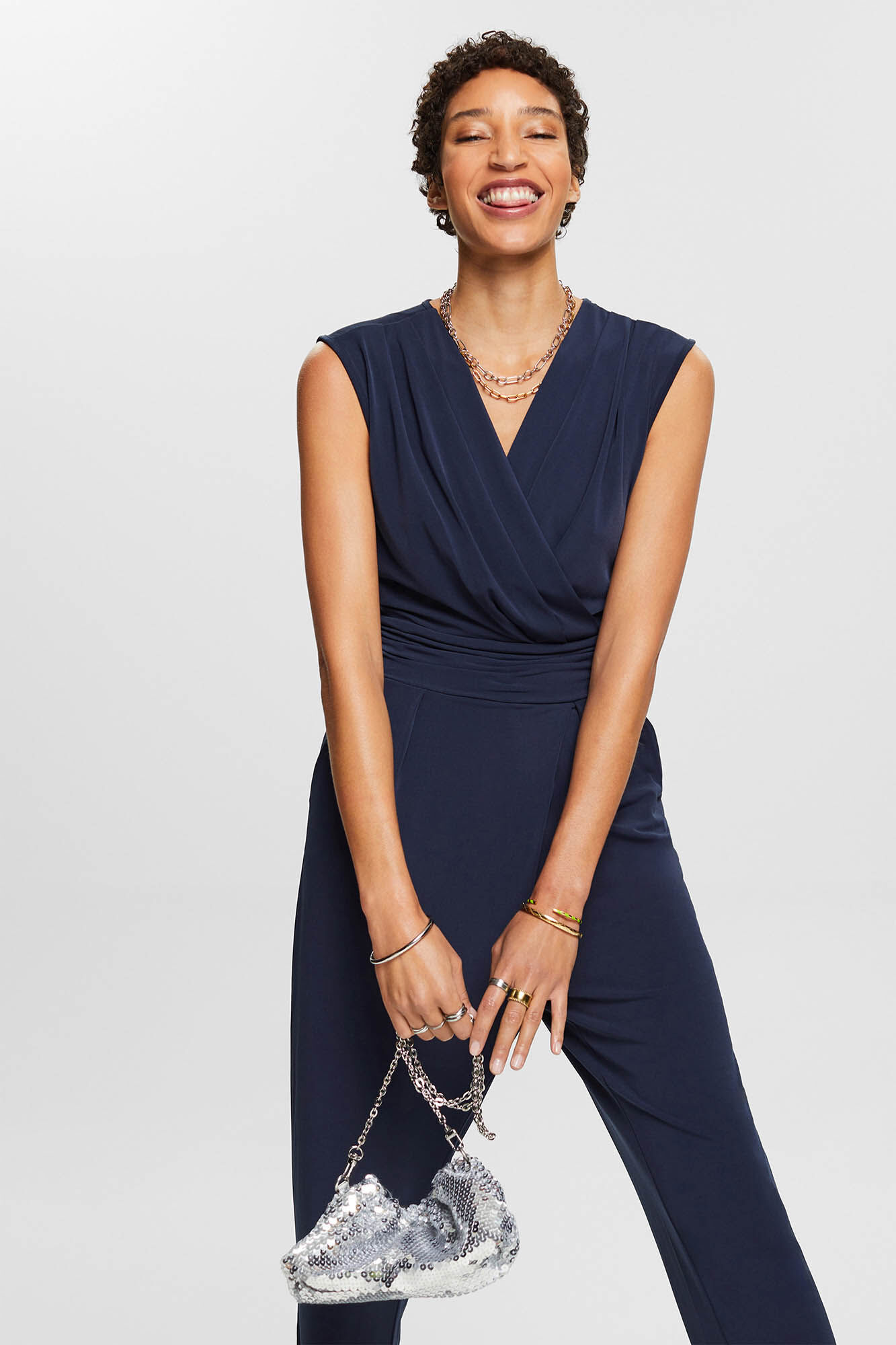 Esprit Macac&atilde;o comprido decote cruzado Azul