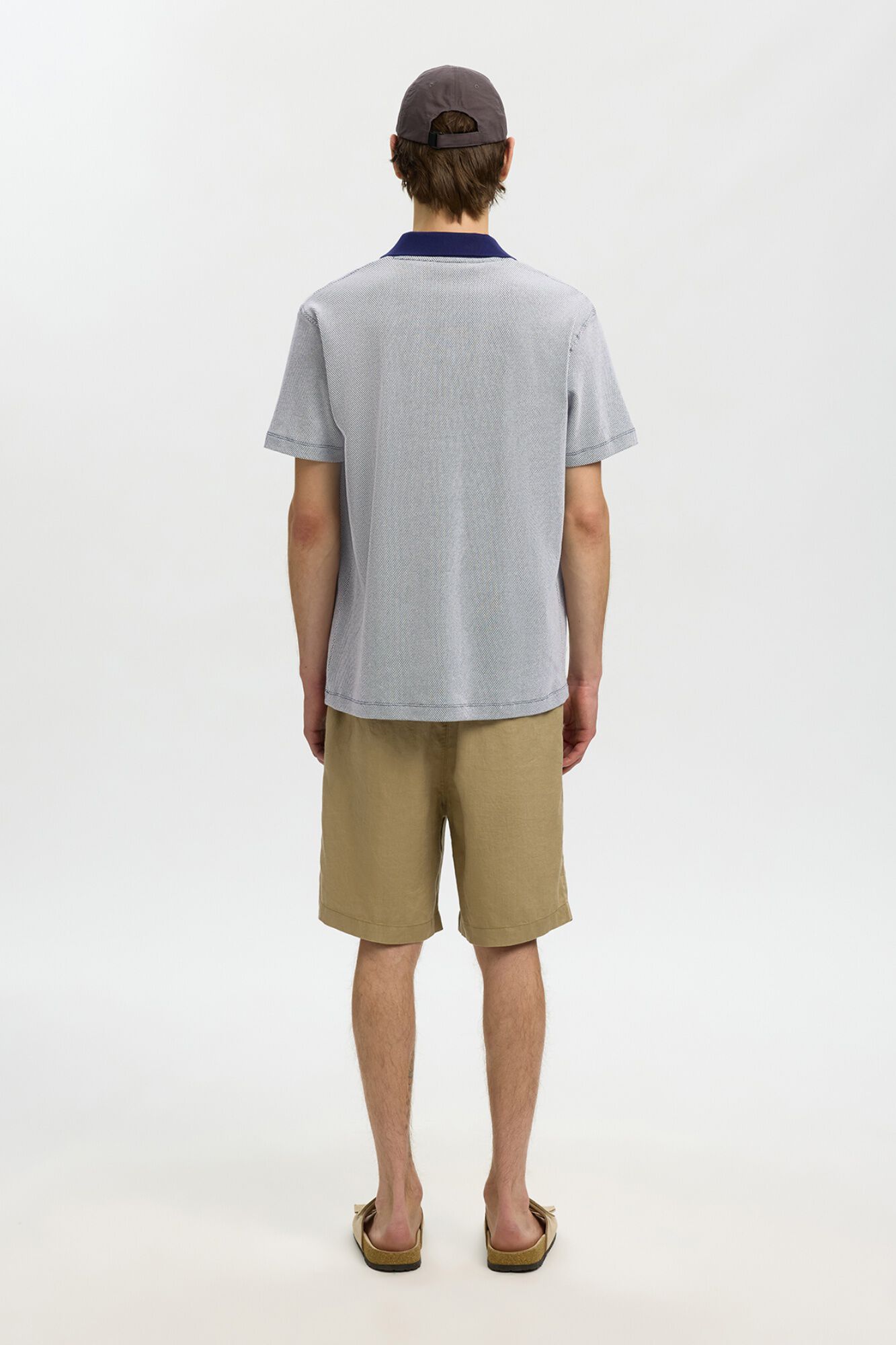 Selected Short sleeve polo shirt with open neck Navy