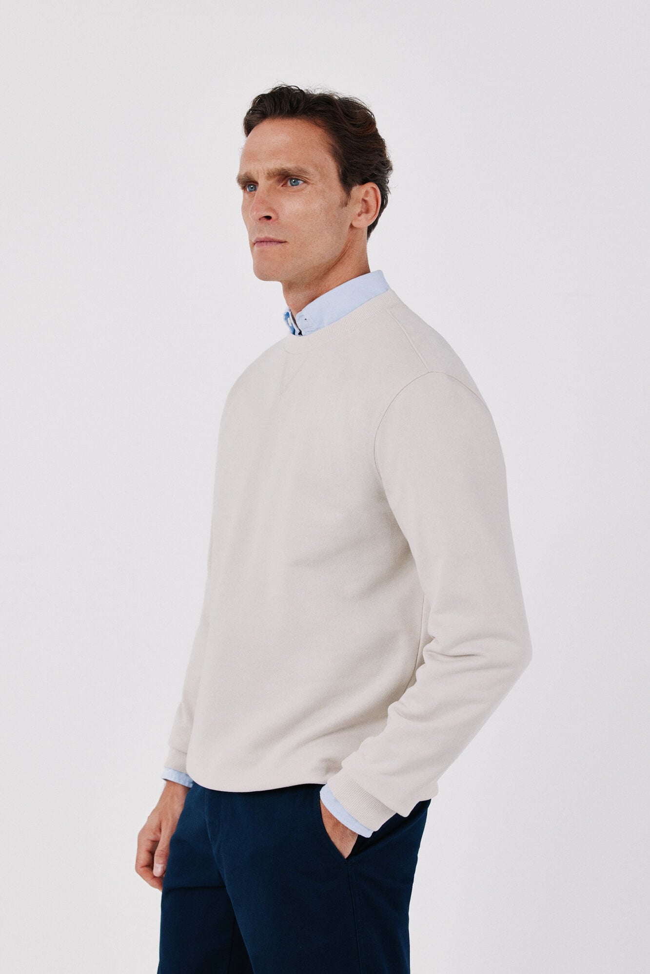 Cortefiel Crew neck sweatshirt Ivory