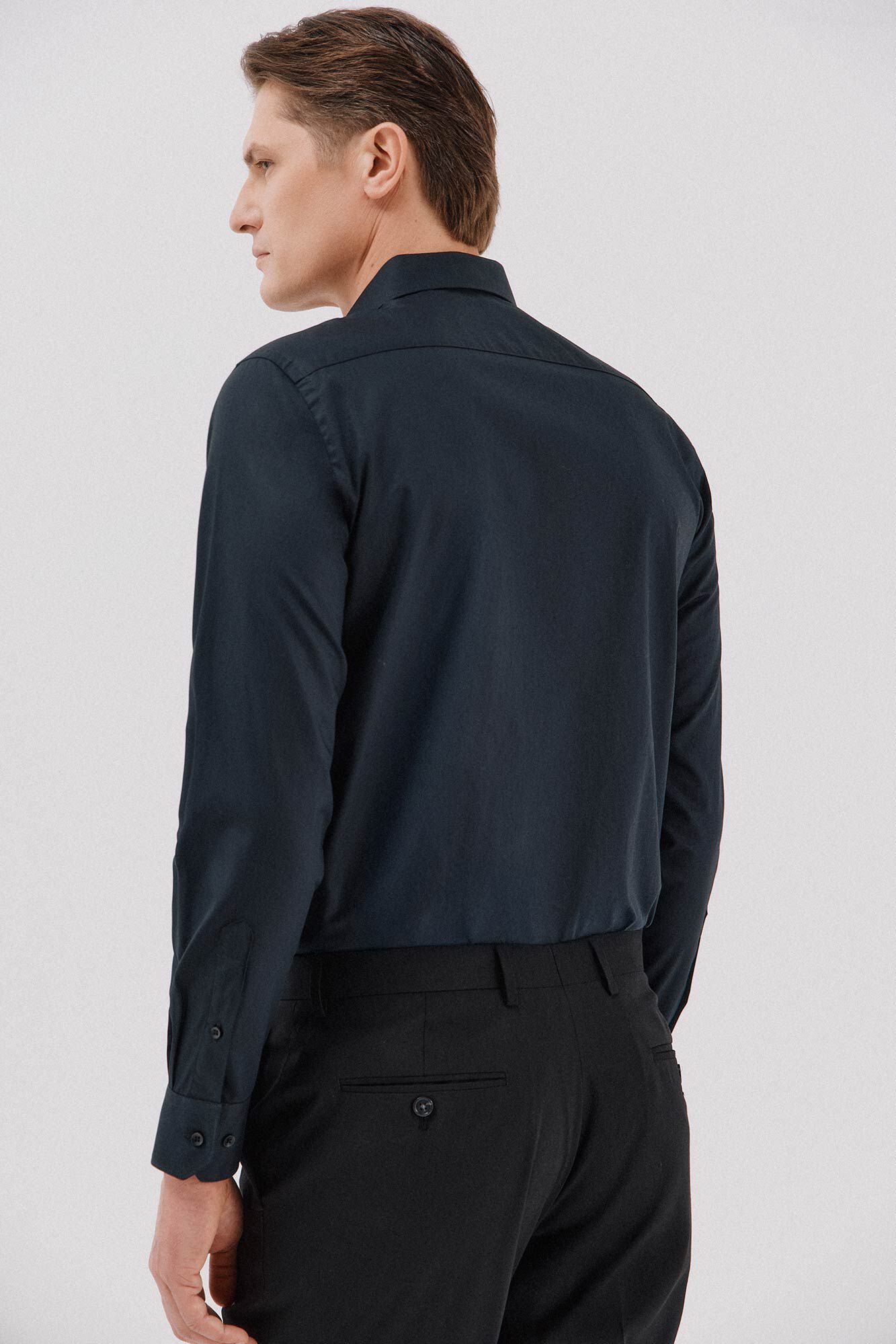 Cortefiel Plain tencel cotton dress shirt Navy