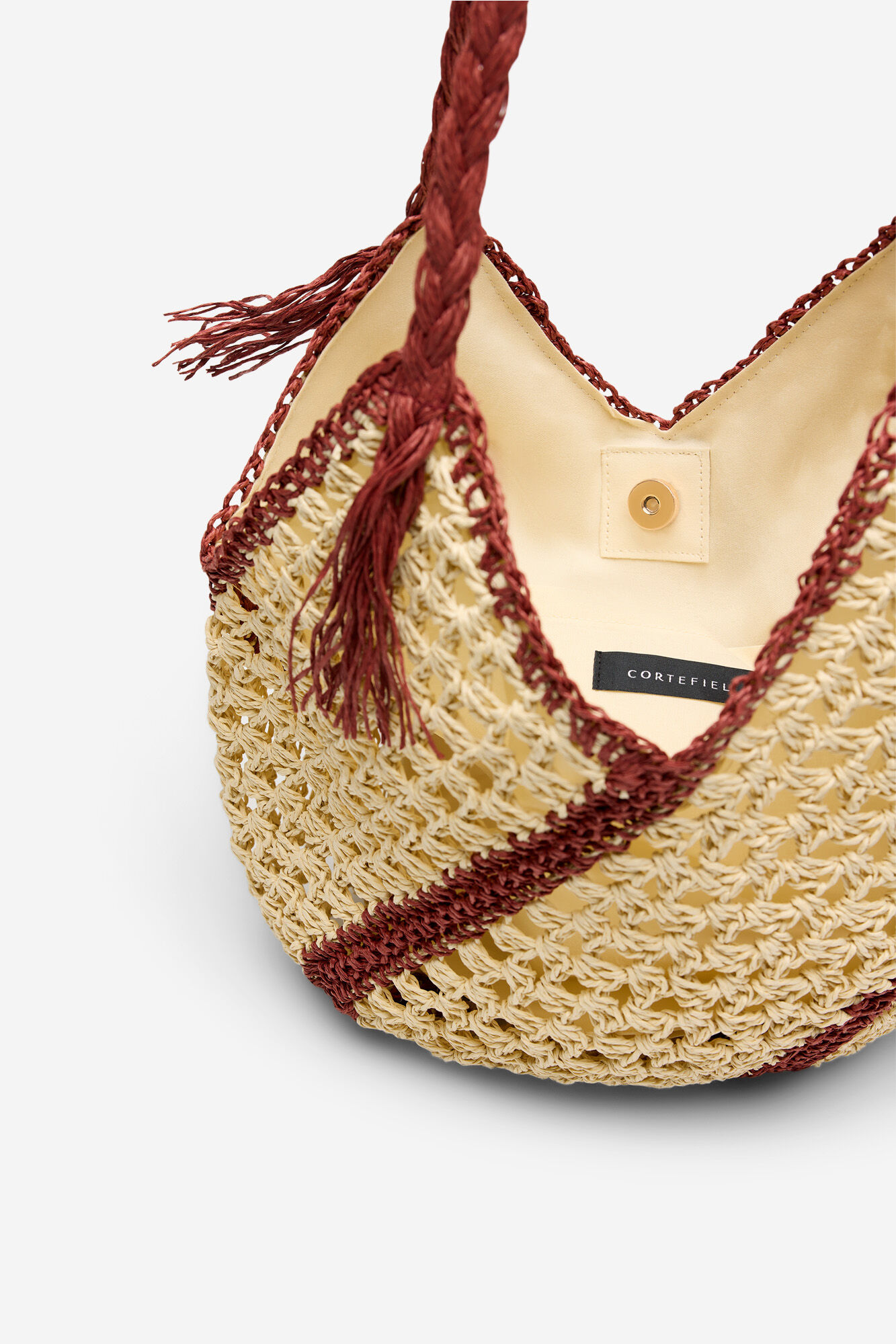 Cortefiel Braided raffia basket bag Nude