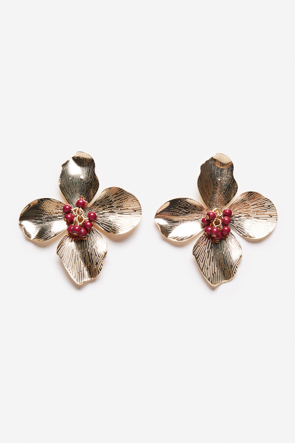 Cortefiel Beaded flower earrings Coral