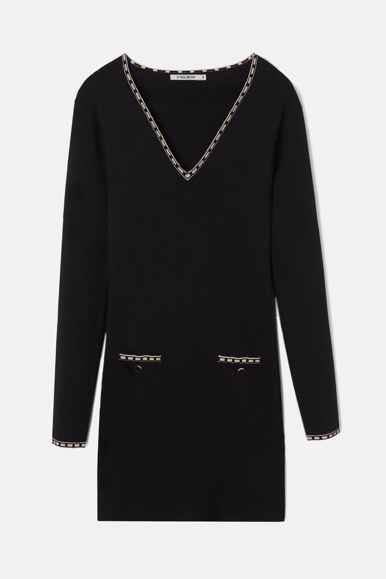 Silbon Vestido midi de malha com decote Preto