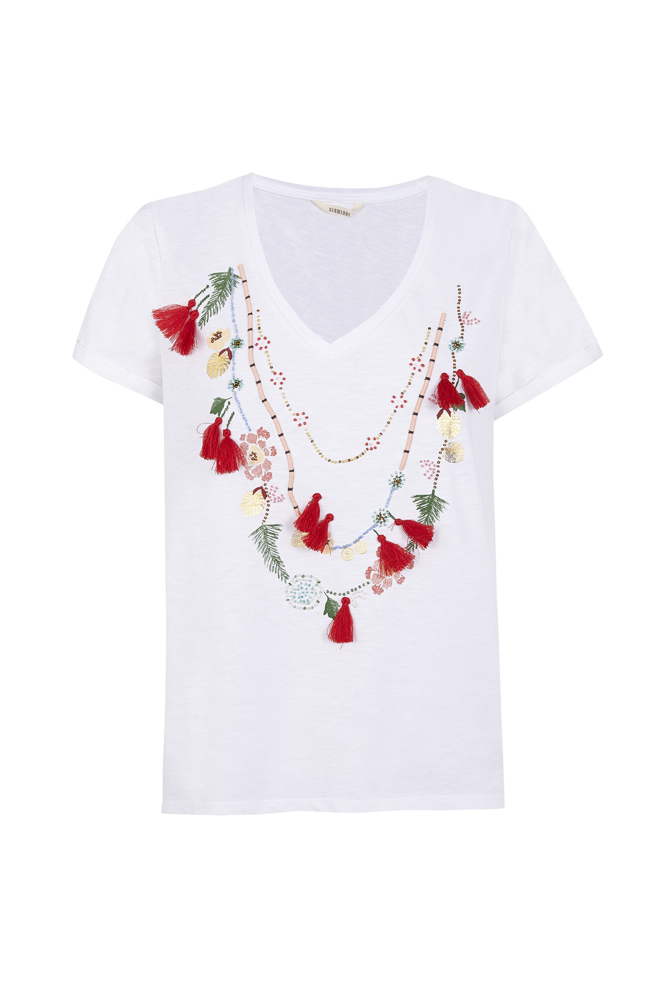 Slowlove Camiseta collar abalorios Branco