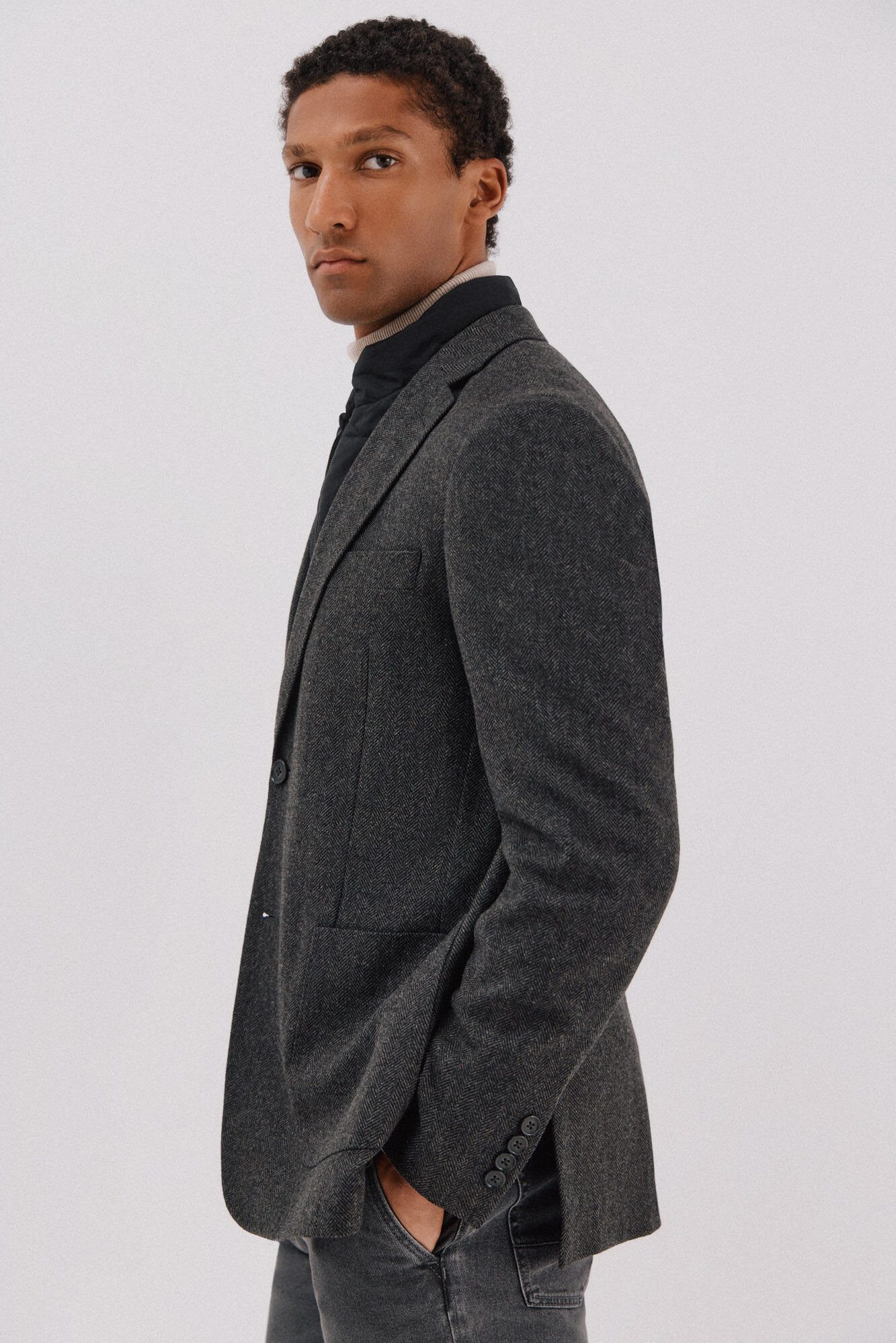 Cortefiel Herringbone wool herringbone Dark grey