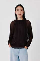 Cortefiel Pleated blouse Dark brown