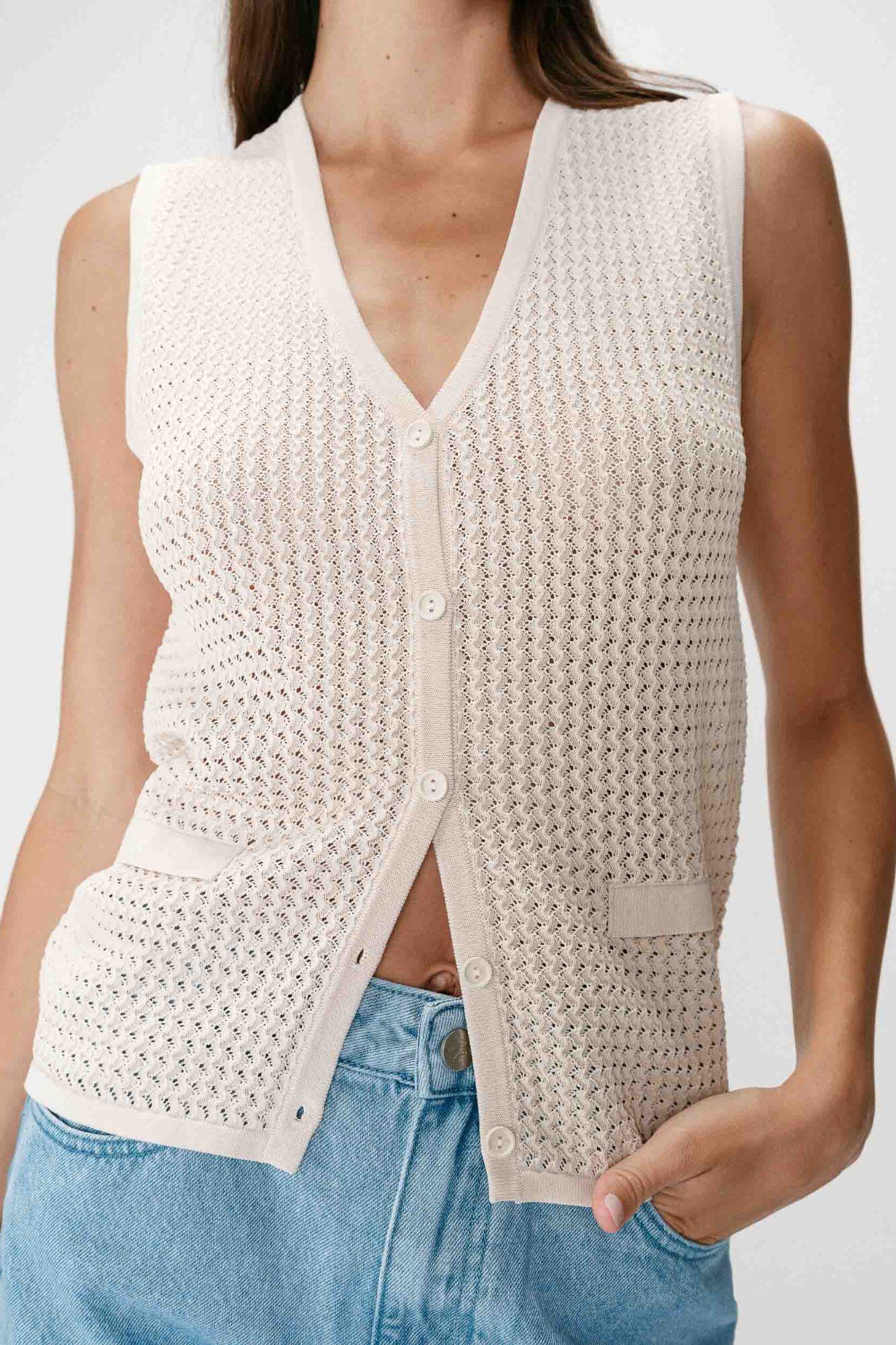 Grace & Mila Wayne openwork knit gilet Beige