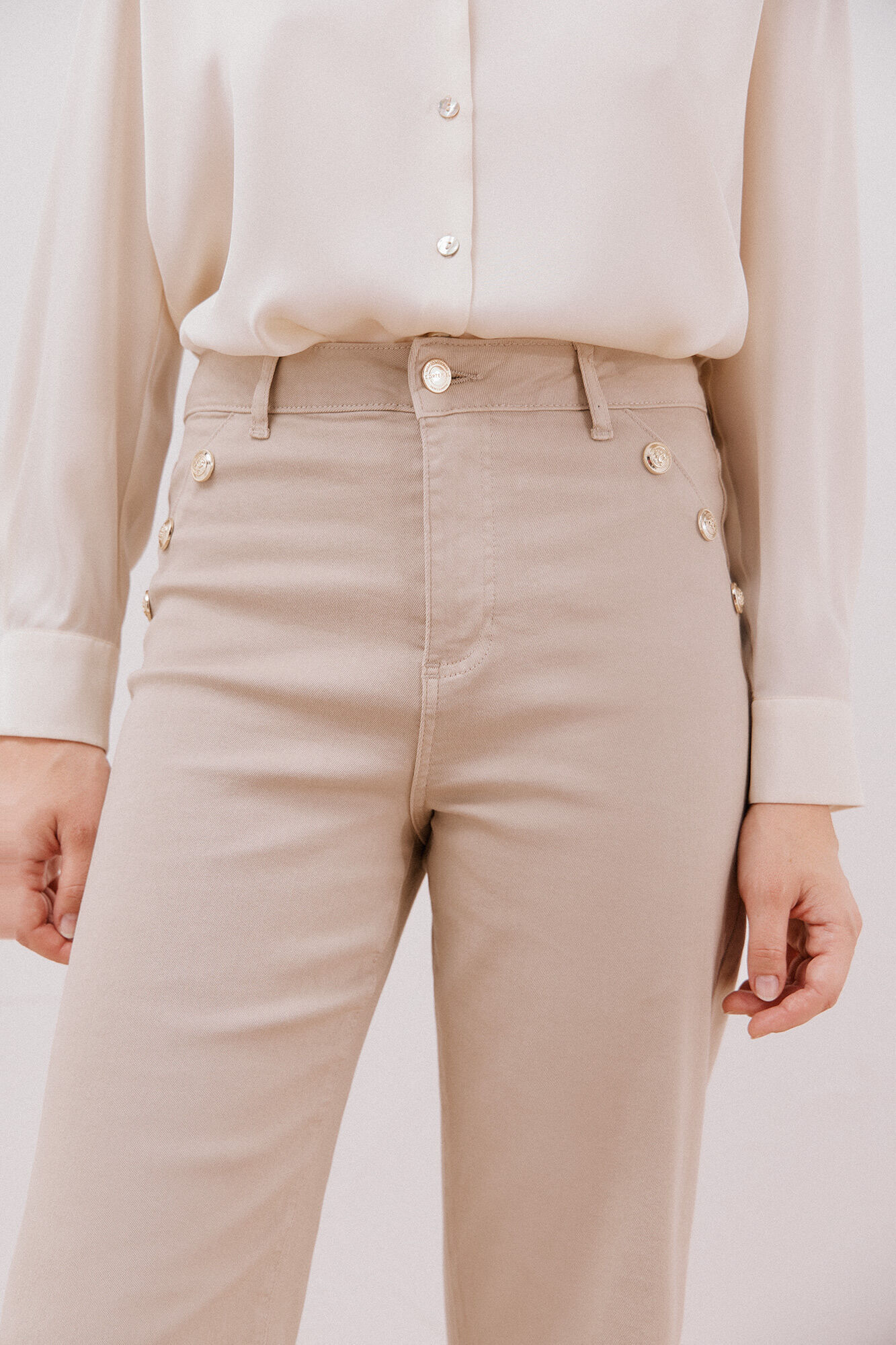 Cortefiel Palazzo pants with buttons  Ivory