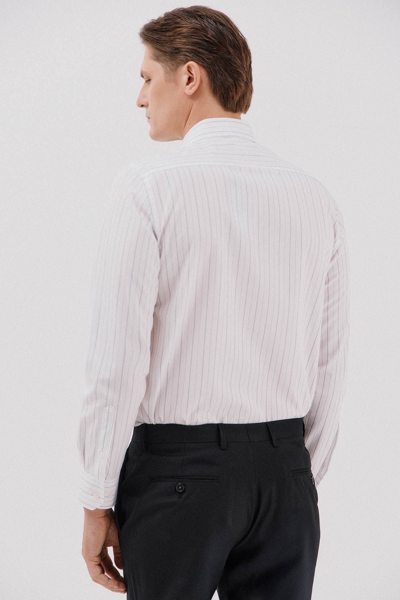 Cortefiel Camisa social riscas de algod&atilde;o tencel Branco