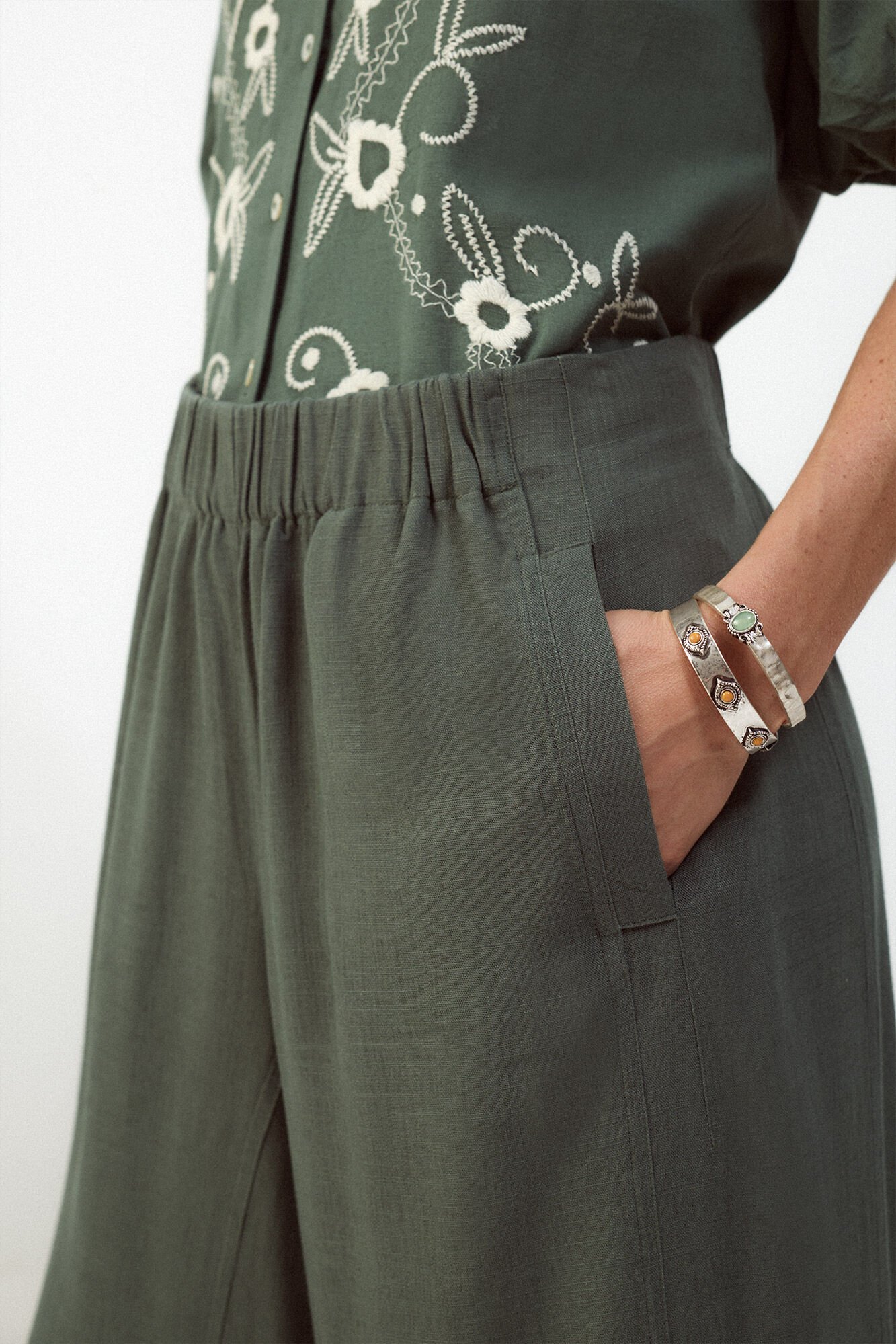 Slowlove Pantal&oacute;n ancho de lino lavado