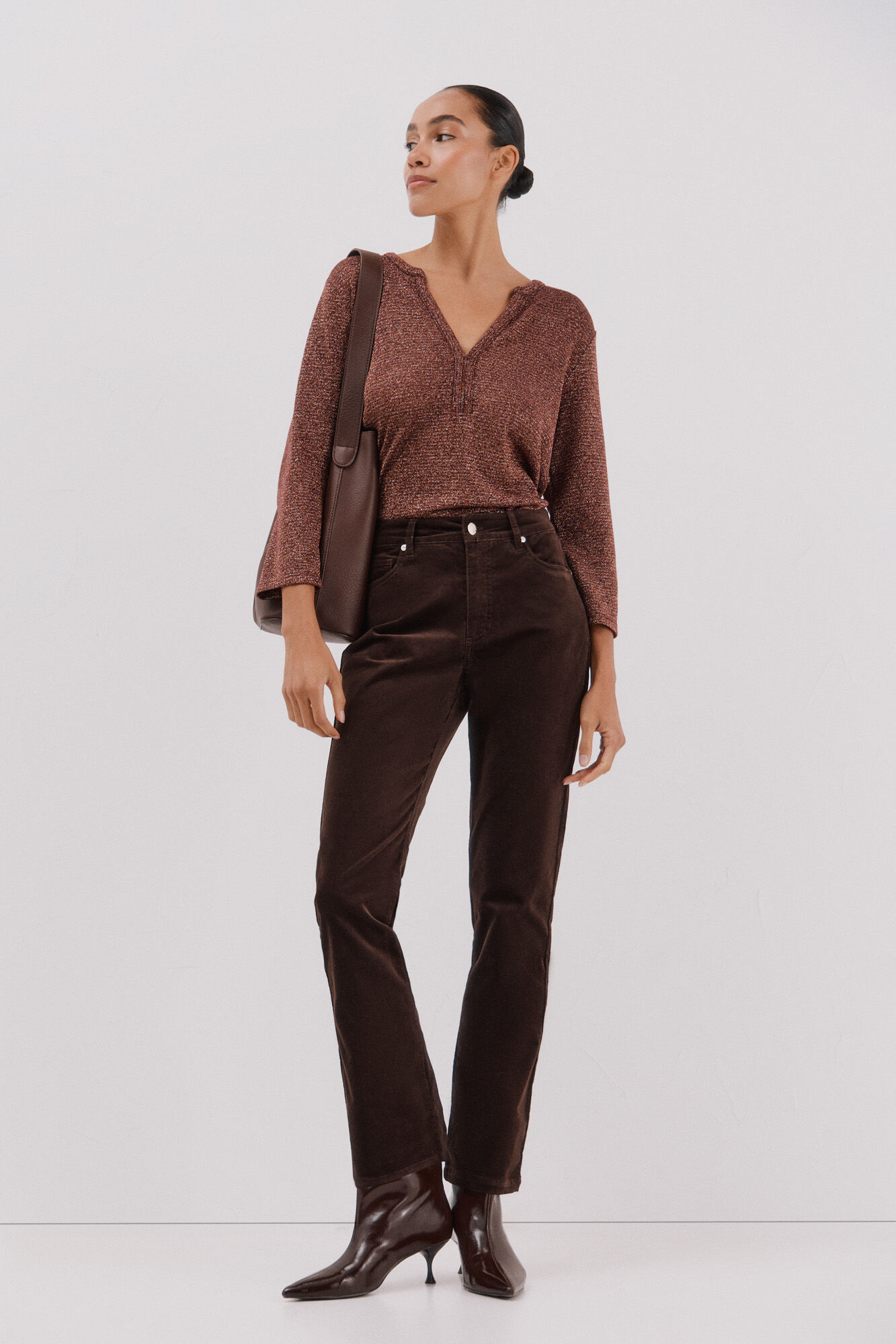 Cortefiel Lurex mandarin collar t-shirt