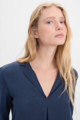 Cortefiel Blusa satinada cuello solapa Navy