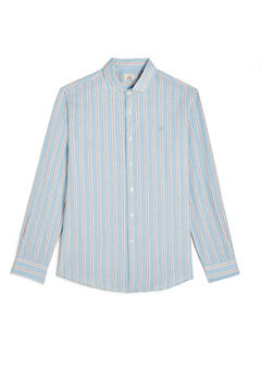Cortefiel Linen/cotton long-sleeved striped shirt Turquoise