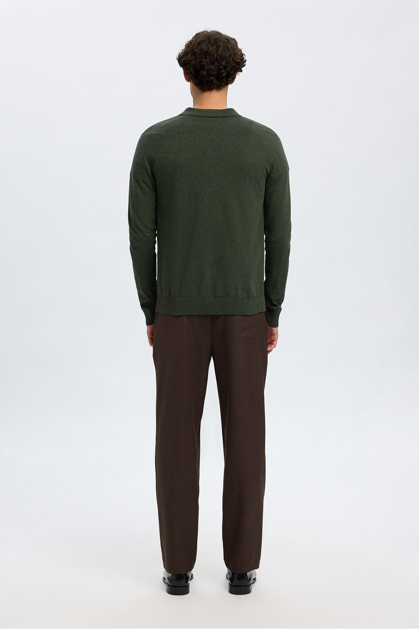 Selected Camisola polo 100% algod&atilde;o com meia fecho-&eacute;clair . Verde