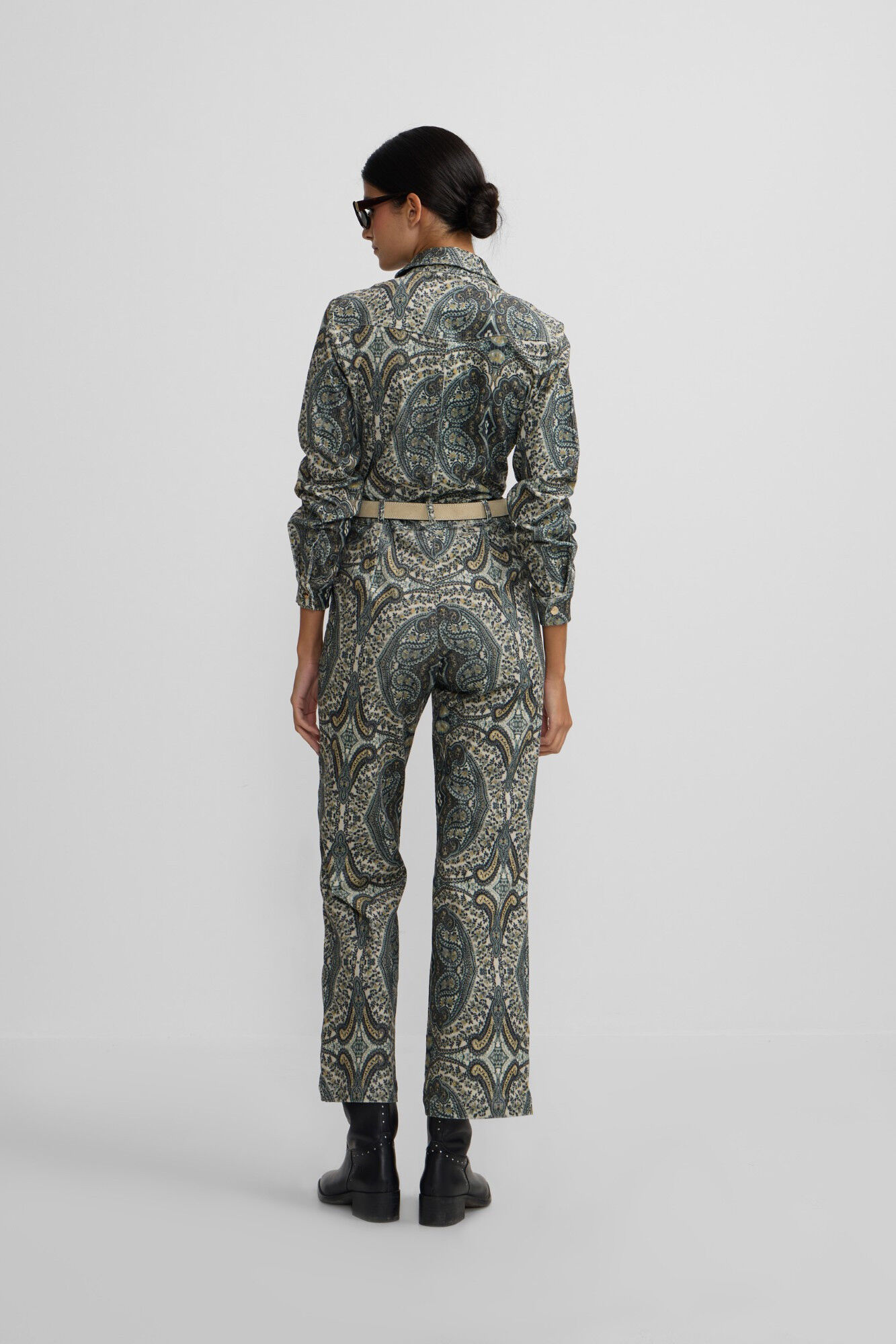 Silbon Macac&atilde;o de veludo cotel&ecirc; com estampado de caxemira Verde