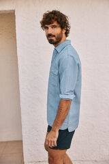 Cortefiel Long-sleeved linen/cotton polo shirt Blue