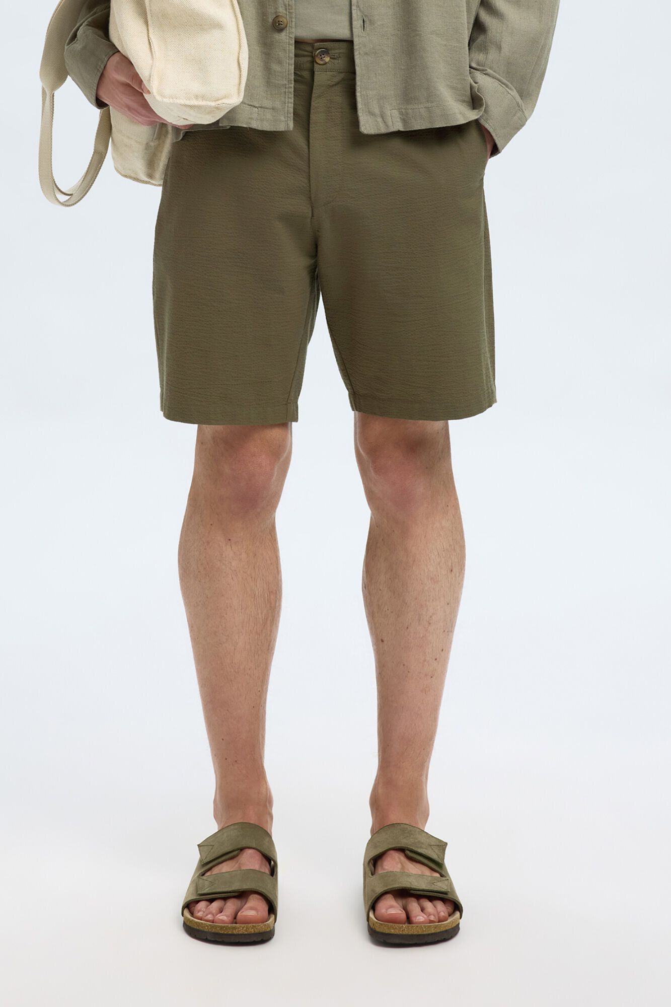 Selected Structured fabric short trousers Green